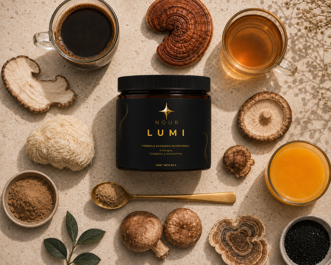 Frasco LUMI ámbar con piedra travertino y lino